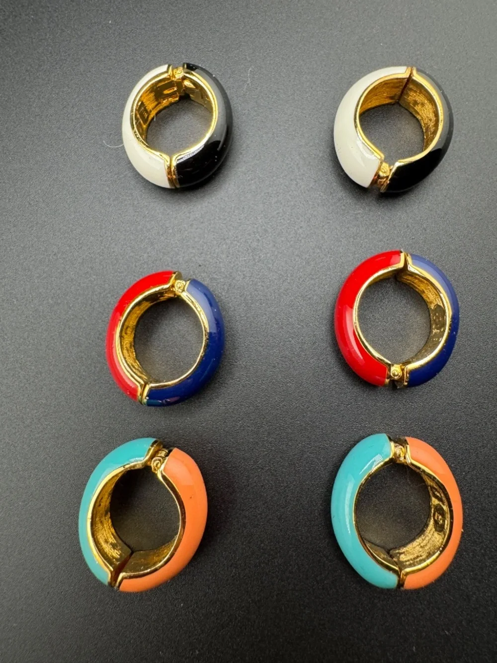 Kenneth Jay Lane KJL Vintage Set Park Avenue Reversible Clip On Hoop Earrings